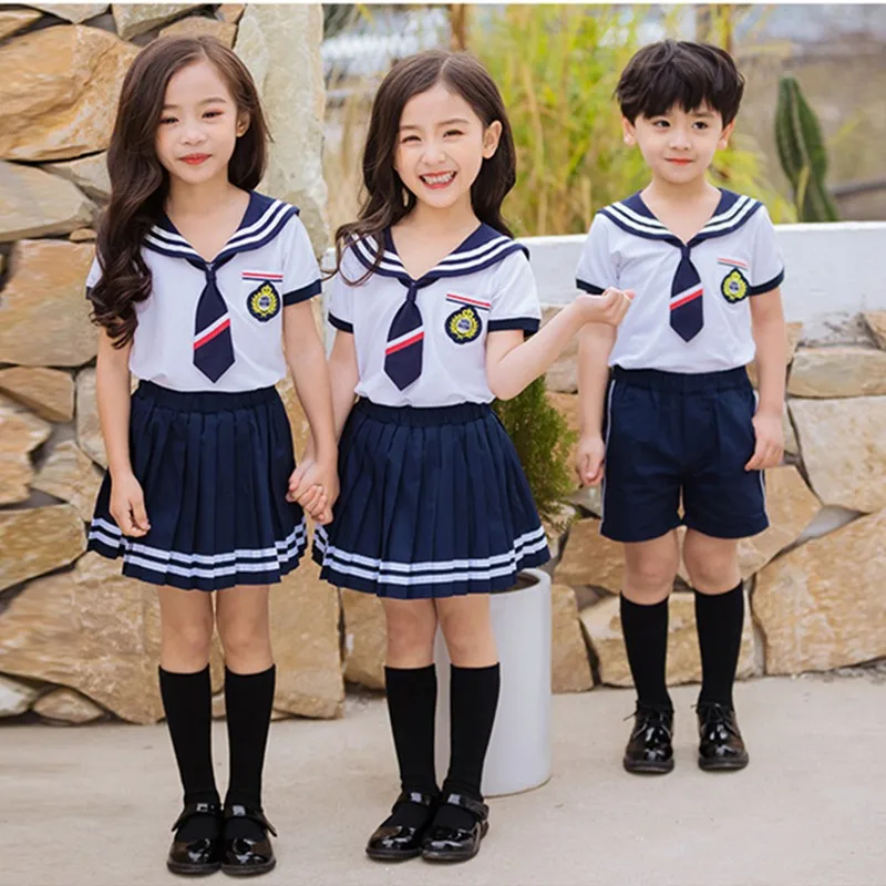 

Children Korean School Uniform Suit For Primary Students Kindergarten Boys Girls T Shirt Navy Skirt Sailor Outfit Chorus Costume