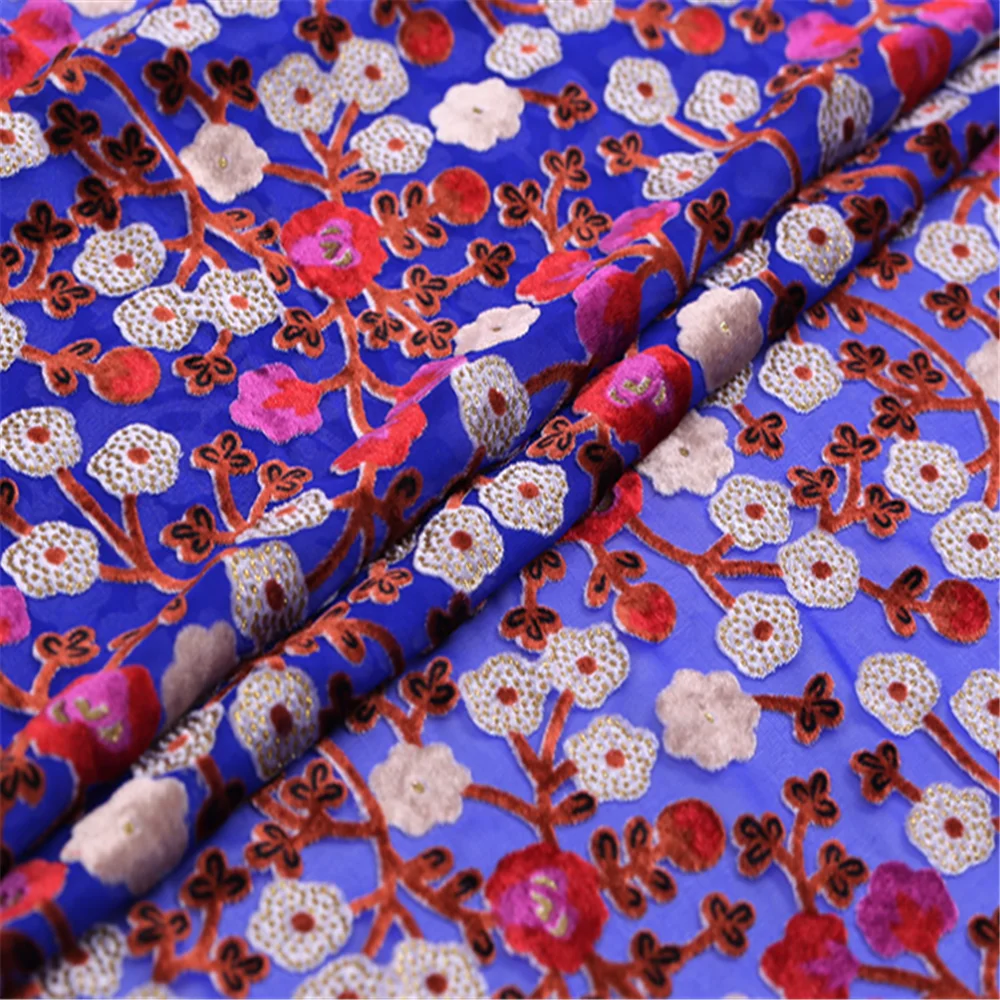

High Quality Hot Sale Exquisite Small Floral Nice Design Soft Feeling Great Material Silk Opal Velvet Fabric for Women Dress