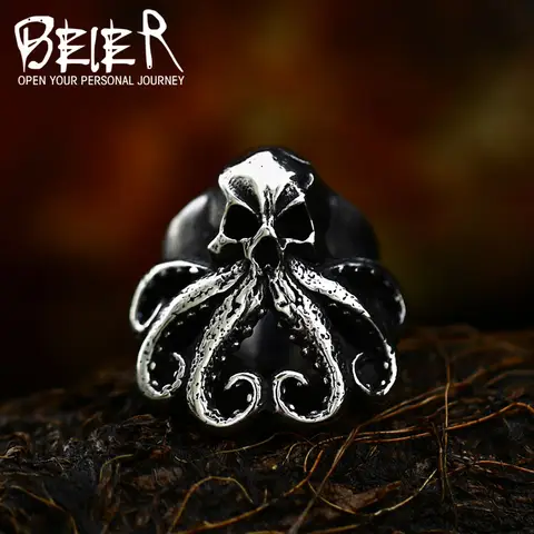 BEIER 스테인레스 스틸 골동품 패션 남자 반지 해골 문어 보석 동물 레트로 펑크 고딕 바이커 쥬얼리 도매