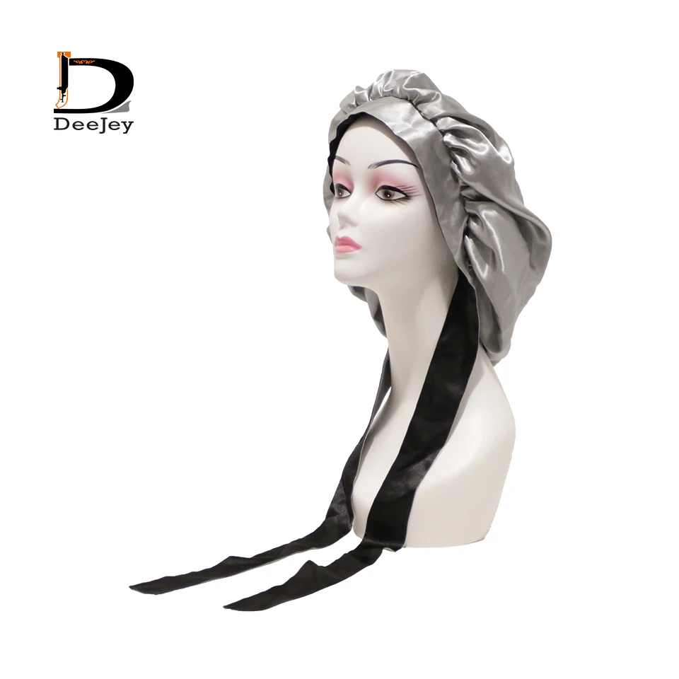 Custom Logo Double Color Wrap Bonnets With Wide Edge Control Wrap Satin Head Band Women Sleep Bonnet