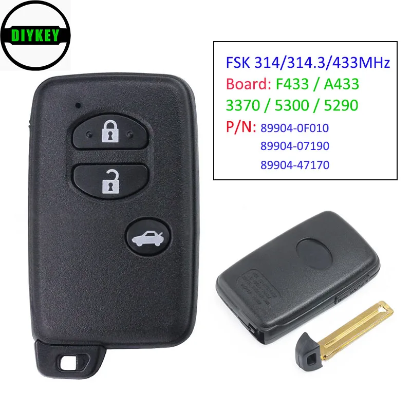 

DIYKEY Smart Card Remote Key Fob for Toyota IQ Vitz Ractis Aqua Corolla Board ID: F433 A433 271451-3370 / 5300 / 5290