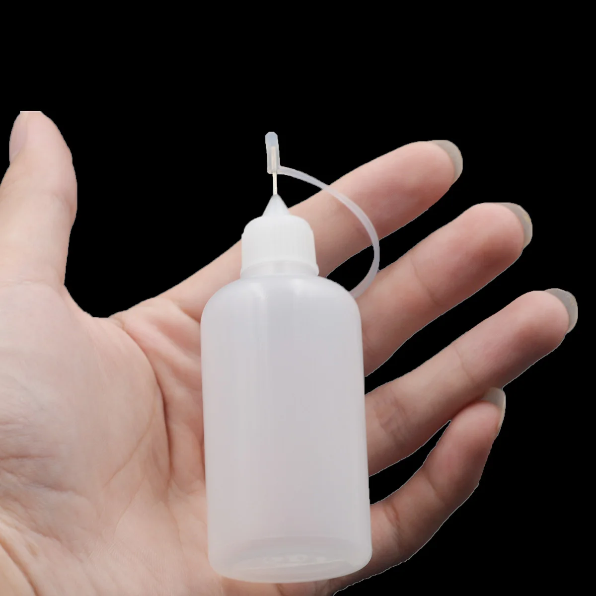 Flacone contagocce in plastica da 5 pezzi 15ml/20ml/30ml/50ml con tappo a prova di bambino punta dell'ago lunga e sottile flacone liquido vuoto da 100ml