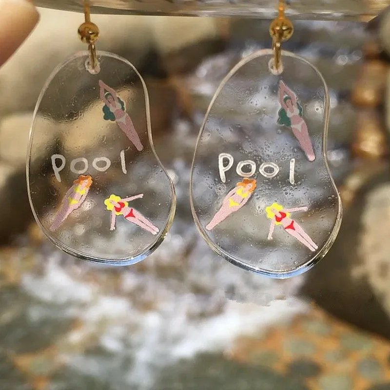 

New Funny Swimming Pool Bikini Girls Acrylic Drop Earrings For Women Transparent Dangle Earrings Fashion Summer Party Jewelry