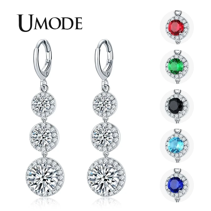 

UMODE Sweet Top Selling Round Zirconia Crystal Long Drop Earrings for Women Shiny Leaf CZ Stone Bridal Wedding Jewelry UE0586