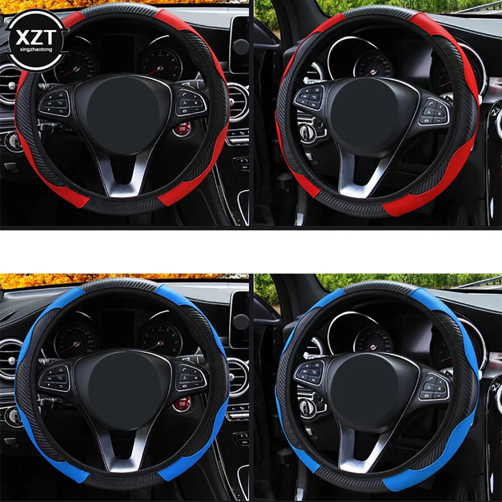 Car Steering Wheel Cover Anti Slip PU Leather Steering Covers Suitable 37-38cm ACarbon Fiber Car Decoratio Car Accessories