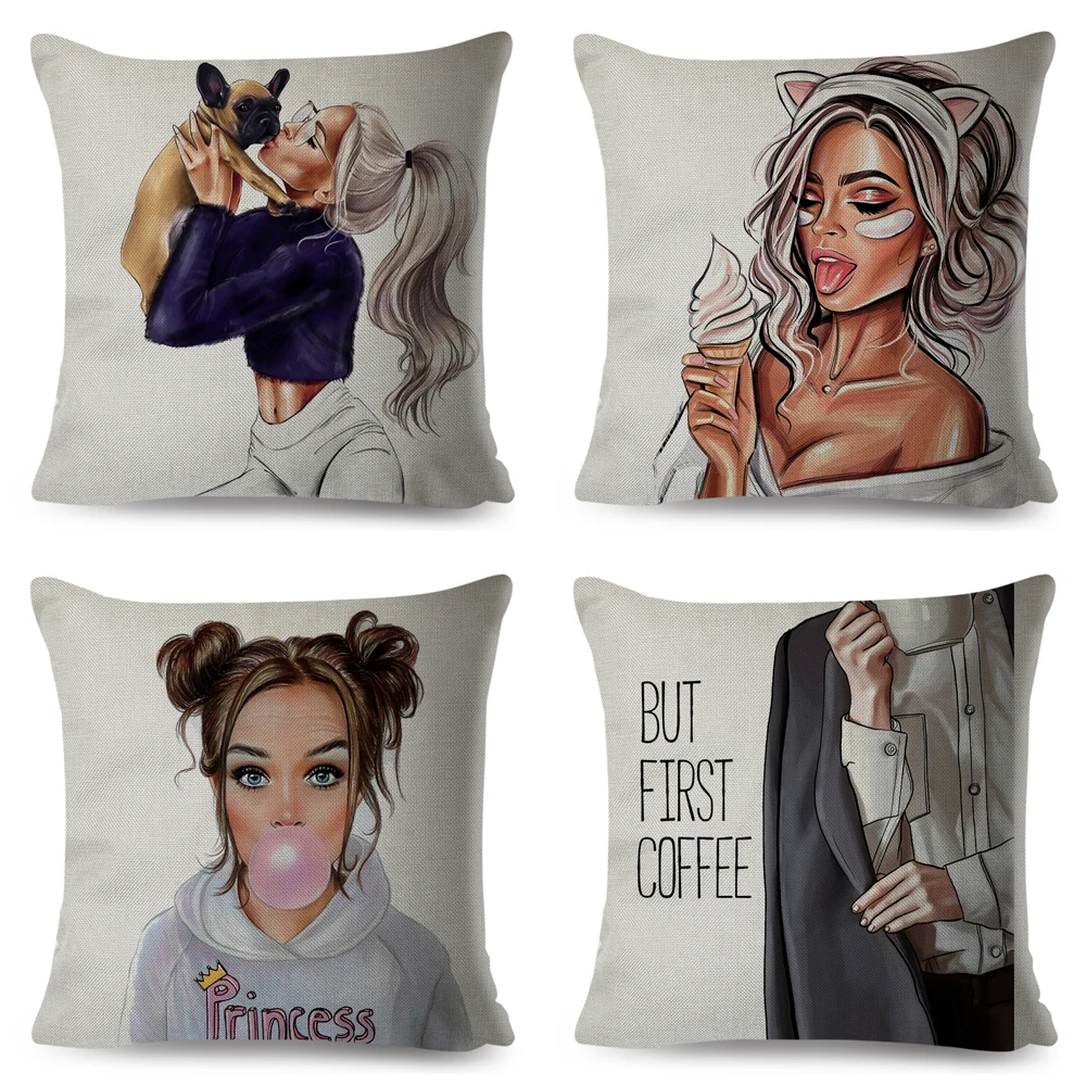 50 Style Super Mom Pillow Case Decor Fashion Mama Lady Cartoon Family Series Cushion Cover for Sofa Home Car 45*45cm Pillowcase