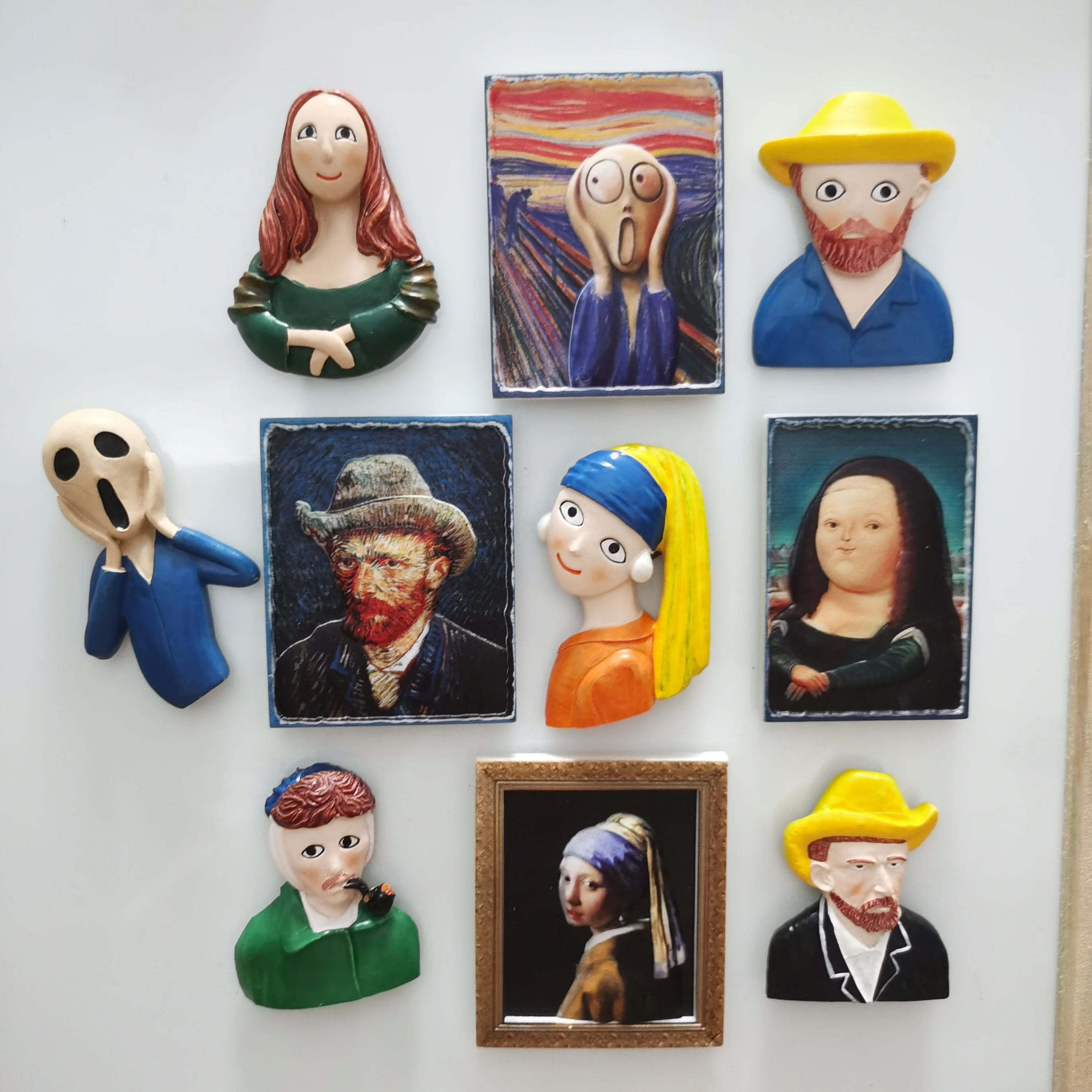 Resin 3D Refrigerator Magnets Van Gogh Mona Lisa Pearl Earrings Girl Fridge Magnet Message Magnetic StickerStickers