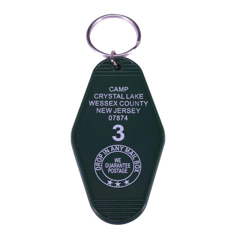 

Camp Crystal Lake Wessex County New Jersey Vintage style Hotel Key Tag Fob Horror place Halloween Motel keyring KeyChain