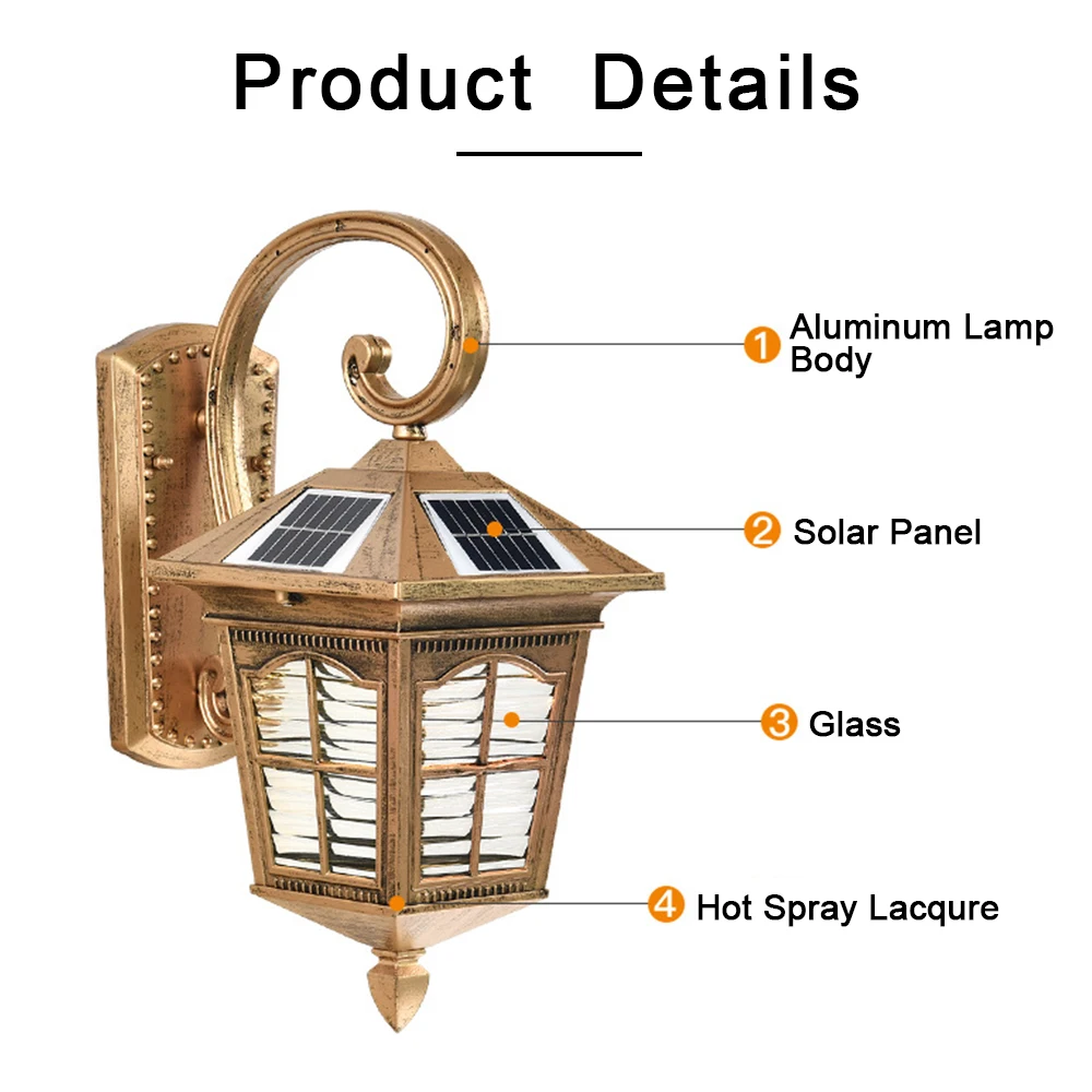 Imagem -06 - Sandiy-lâmpada de Parede Solar Retrô Área Externa à Prova Dágua Ip65 Iluminação de Paisagem Luz para Casa Porta Casa Casa Jardim Varanda