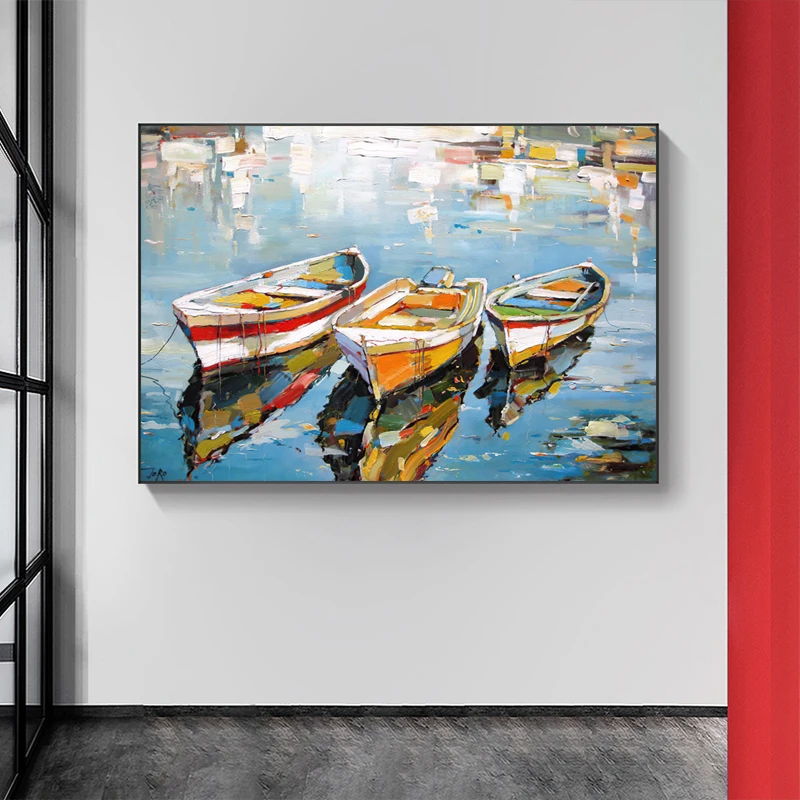 3 Boats Oil Canvas Painting Sea Landscape Posters and Prints Wall Art Picture for Living Room Home Decor Cuadros