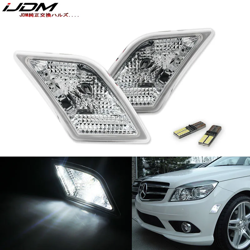 

iJDM LED Bulb Front Side Marker Light Kit For 2008-11 Mercedes Pre-LCI W204 C250 C300 C350 C63 AMG, Replace OEM Sidemarker Lamps