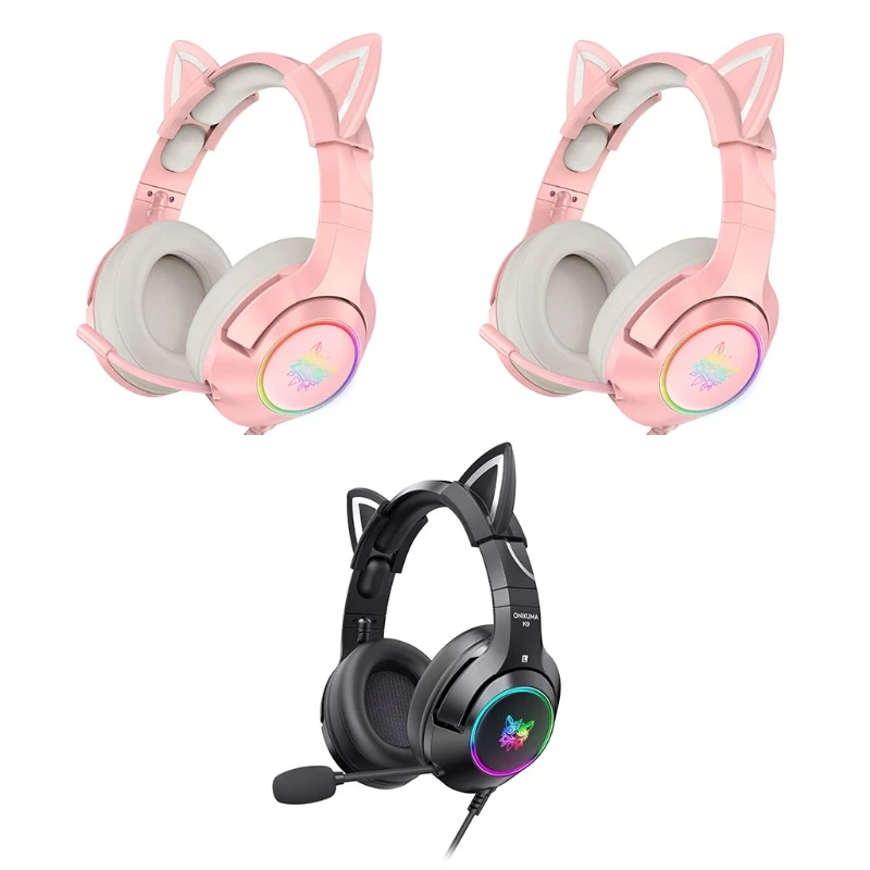 LED Light Gaming Headset for PC USB 7.1 Surround Sound Gaming Headphone with Microphone Over-Ear for Cat Ears Headset Dropship