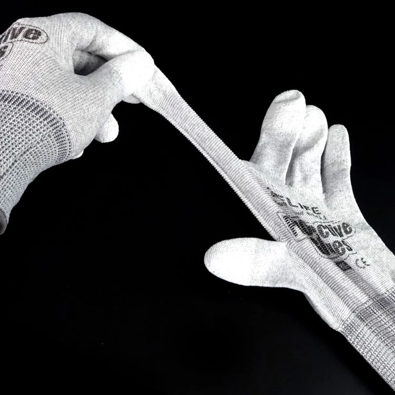 Guantes de seguridad antiestáticos ESD, guantes de dedo recubiertos de fibra de carbono PU para teléfono móvil, herramientas de reparación electrónica de computadora, 1 par