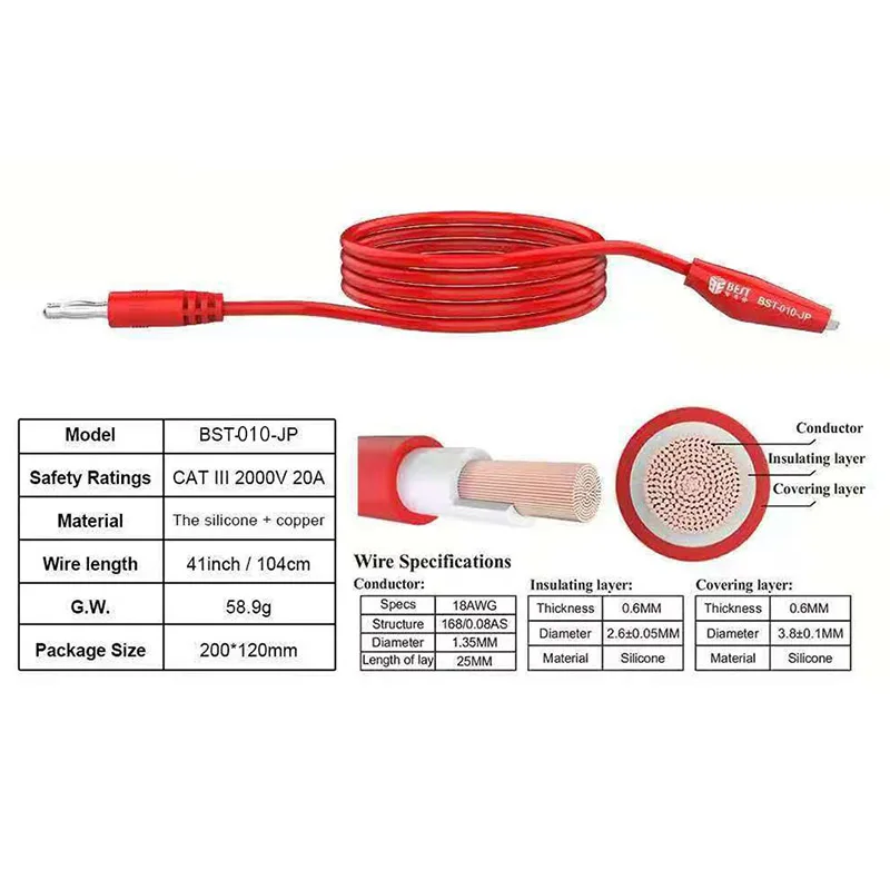 Linha de transmissão resistente a frio e de alta temperatura do grampo do jacaré da precisão de alta velocidade de BST-010-JP 2000v 20a superconducting