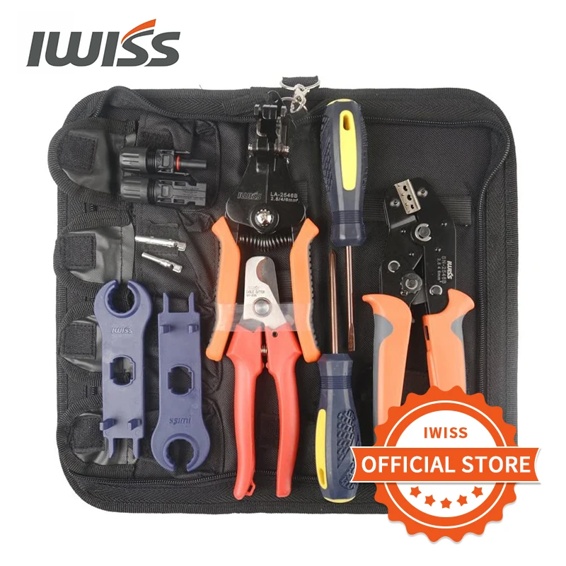 IWISS Solar PV Cable Crimping Plier Tool Kit for 2.5/4/6mm ²with Stripper,Cutter, Spanner Connectors-Oxford bag pack