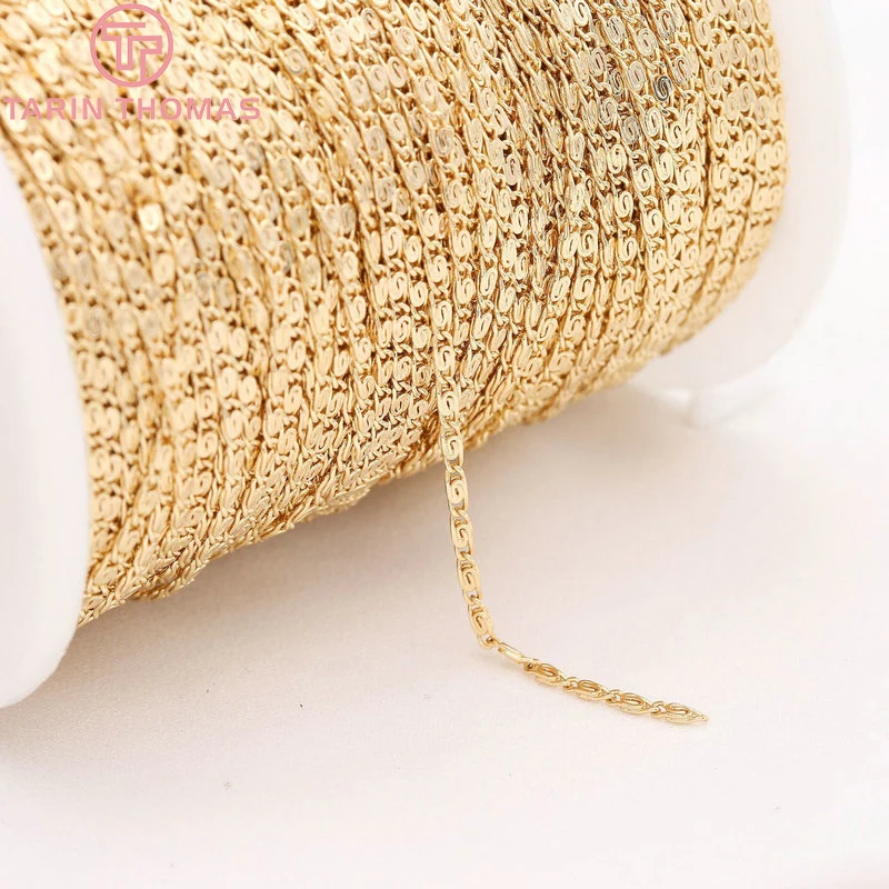 (5092)1Meter Chain Width 2MM 24K Gold Color Brass Chains for Necklace BraceletHigh Quality Diy Jewelry Findings Accessories