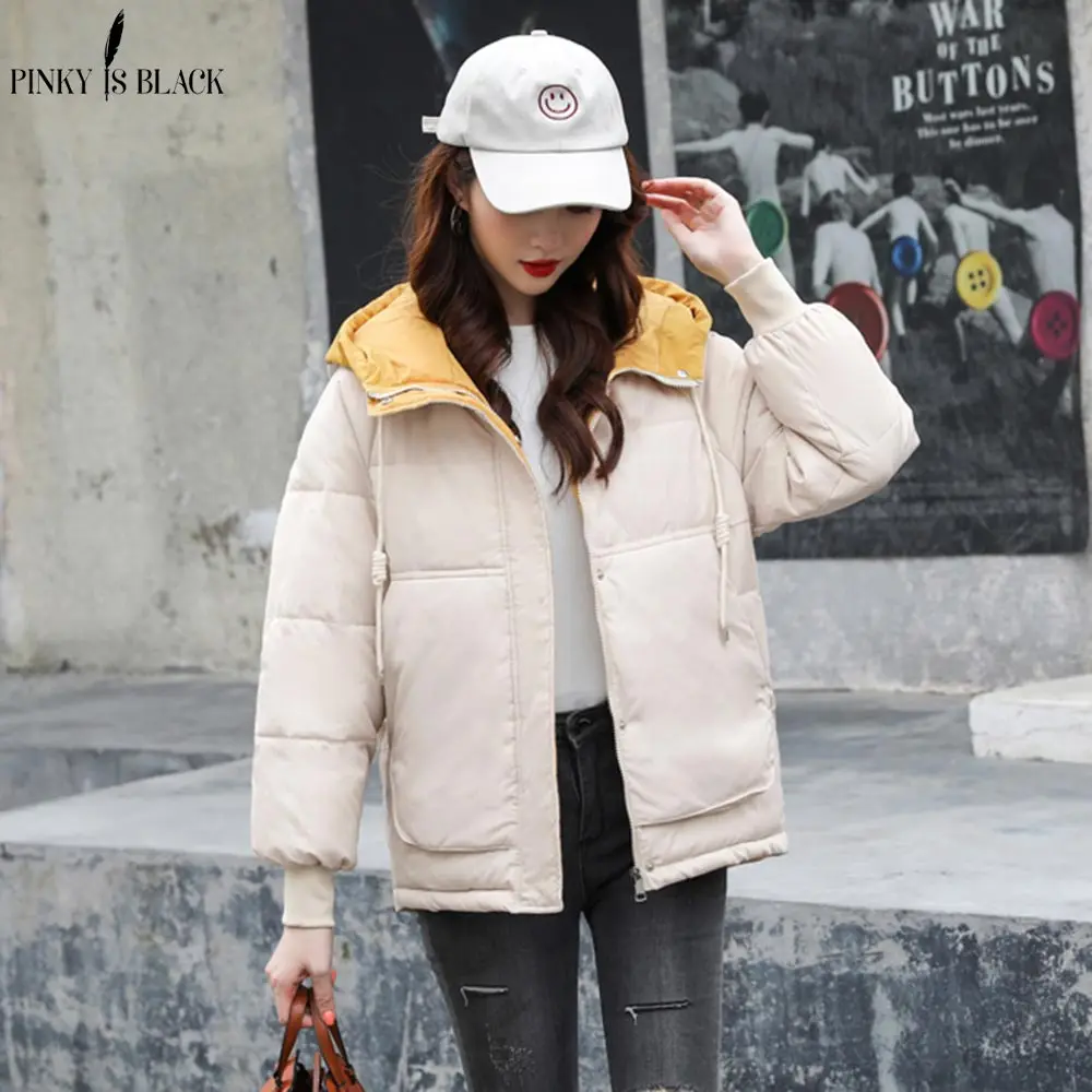 PinkyIsBlack New Short Parka Women 2020 Snow Wear Winter Jacket Women Coats Hooded Ladies Coat Female Thick Cotton Padded Jacket