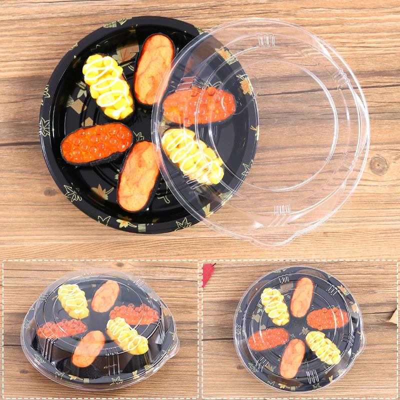 

16CM small disc sushi boxes sashimi platter takeaway box round salmon packing box 50PCS