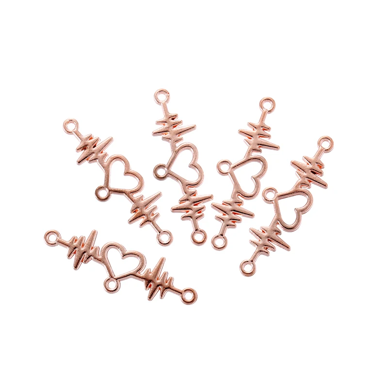 20pcs  Wholesale 6 Color Heartbeat Connector Charms Alloy Metal Pendants For Handmade Jewelry Accessories Making image 4