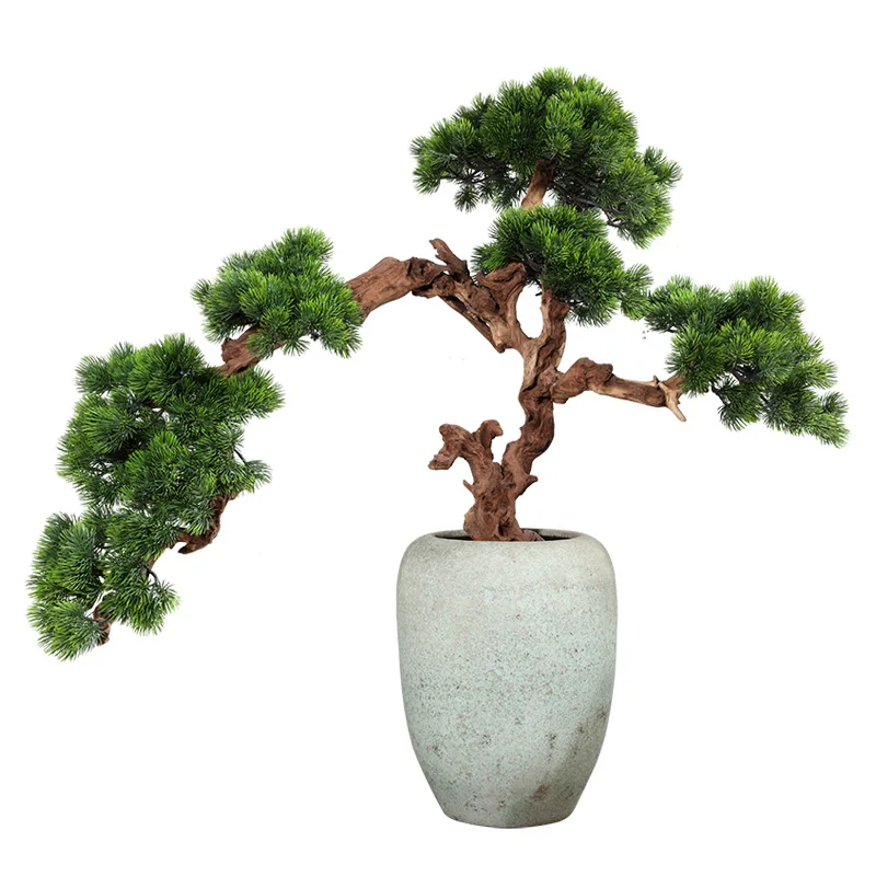 

TT Jingquan New Chinese Style Artificial Greeting Pine Ground Bonsai Decoration Hotel Club House Indoor Soft Decoration Green