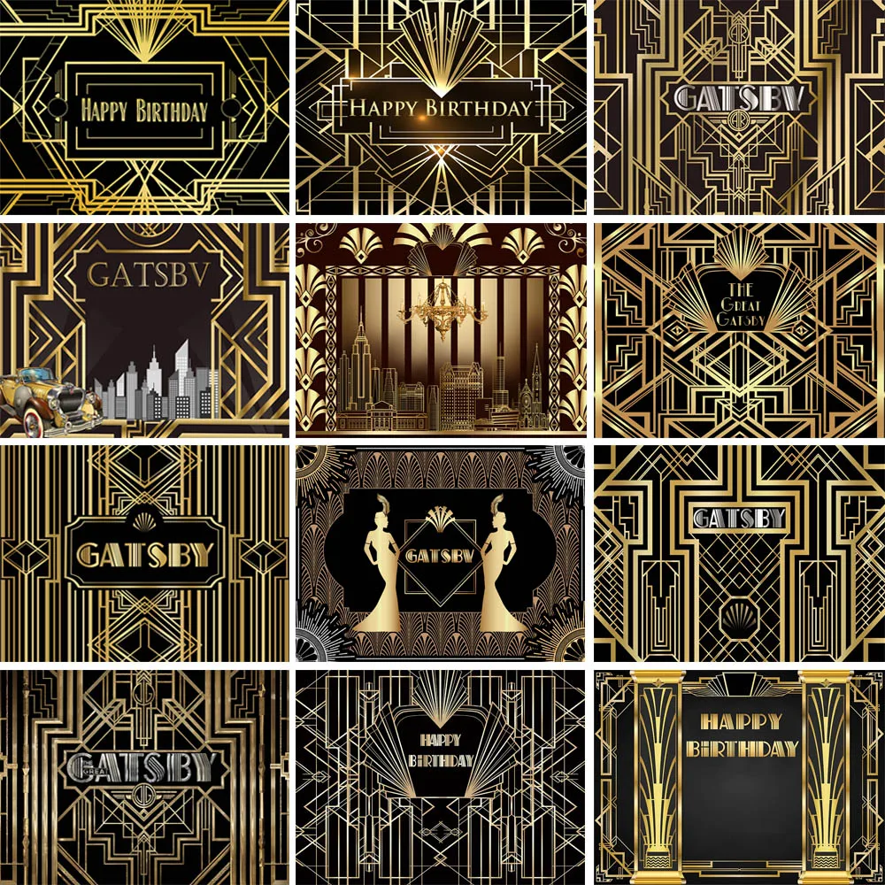 Mocsicka Great Gatsby Theme Birthday Party Photography Backdrop Retro Gold Building Adult Birthday Decor Background Photocall