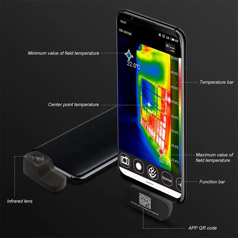 Hti Thermal Camera HT-201 Industrial PCB Circuit Detection Floor Heating Detection Video Picture Record Thermal Imager For Phone