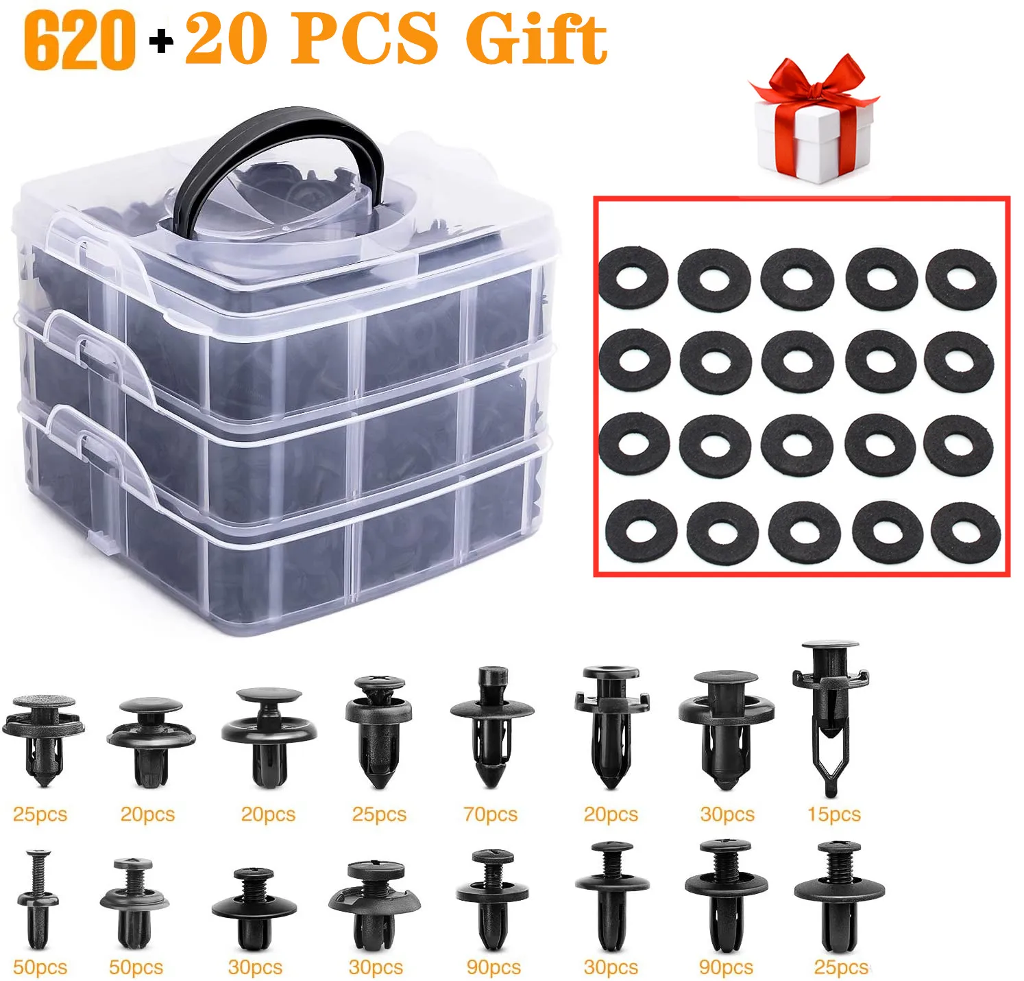 620 Pcs Fastener Clips Mixed Car Fasteners Door Trim Panel Auto Bumper Rivet Retainer Push Engine Cover Fender with Storage Box