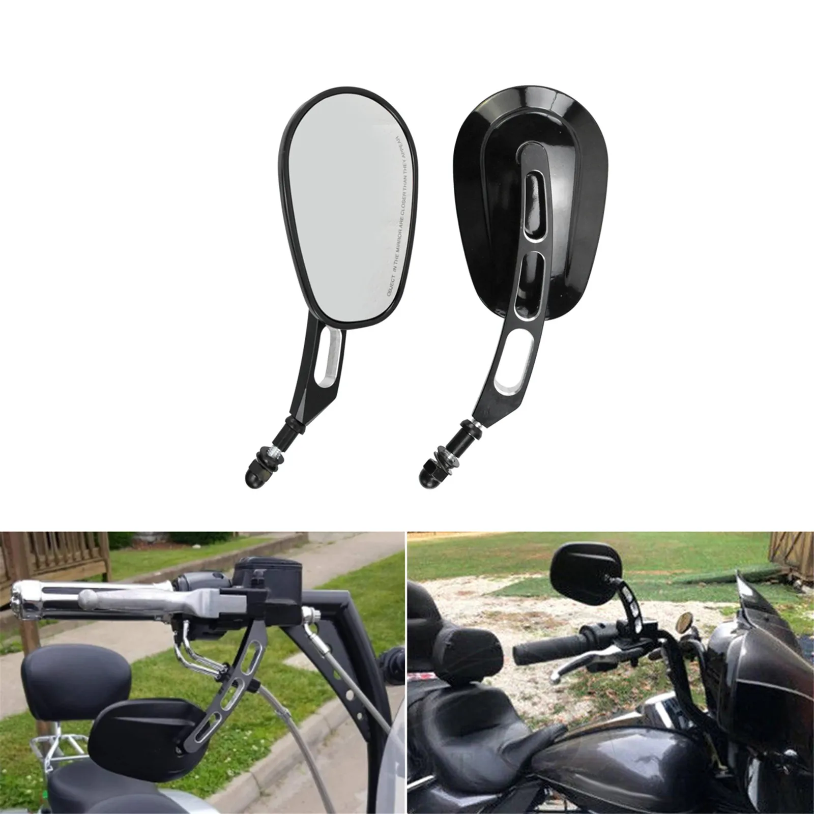 Motorcycle 8mm Rear Side Mirrors Bright Black/Chrome For Harley Touring Road King Dyna Low Rider Softail Slim FLS Sportster 883