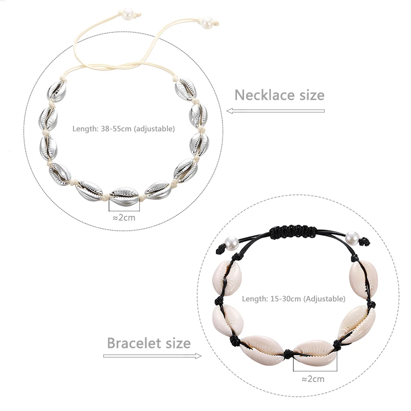 Hot Natural Shell Women Necklace Bracelet Set Women White Marine  Conch Black Rope Boho Jewelry Charm Accessories Festival Gifts