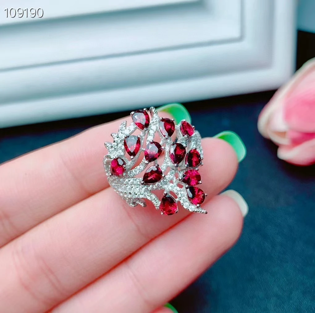 Colfe joias estilo barroco, anel com pedra preciosa em prata para festa, 100%, joia de granate natural, 925