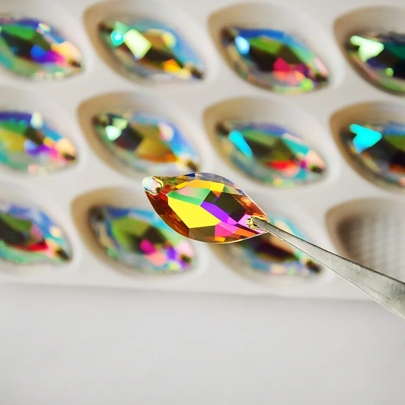 SW Runde Rivoli Drop Crystal AB Tschechischer Silberboden Aufnähbare Strasssteine Österreichische Steine Zwischenknöpfe für Kleidung und Schmuck – Detail 5