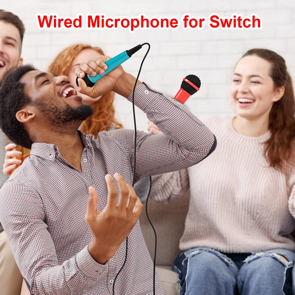 PG-SW089 2PCS Blue+ Red DC 5V Singing Gaming Wired Microphones with USB Adapter for Nintendo Switch for PS5 PS4 XBox PC 53*178mm