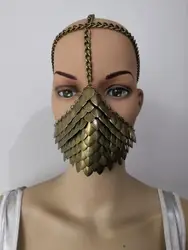 New Style Women Bronze Colour Chains Layers Fish Scale Head Unique Design Face Mask Chains Jewelry WRHE1050