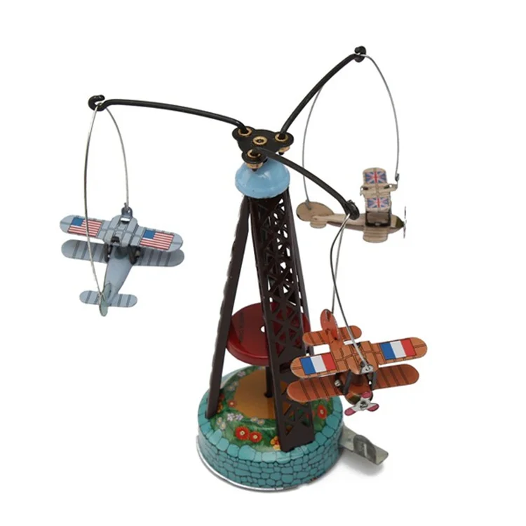 [Funny] Adult Collection Retro Wind up toy Metal Tin Rotate the toy plane Mechanical toy Clockwork toy figures model kids gift