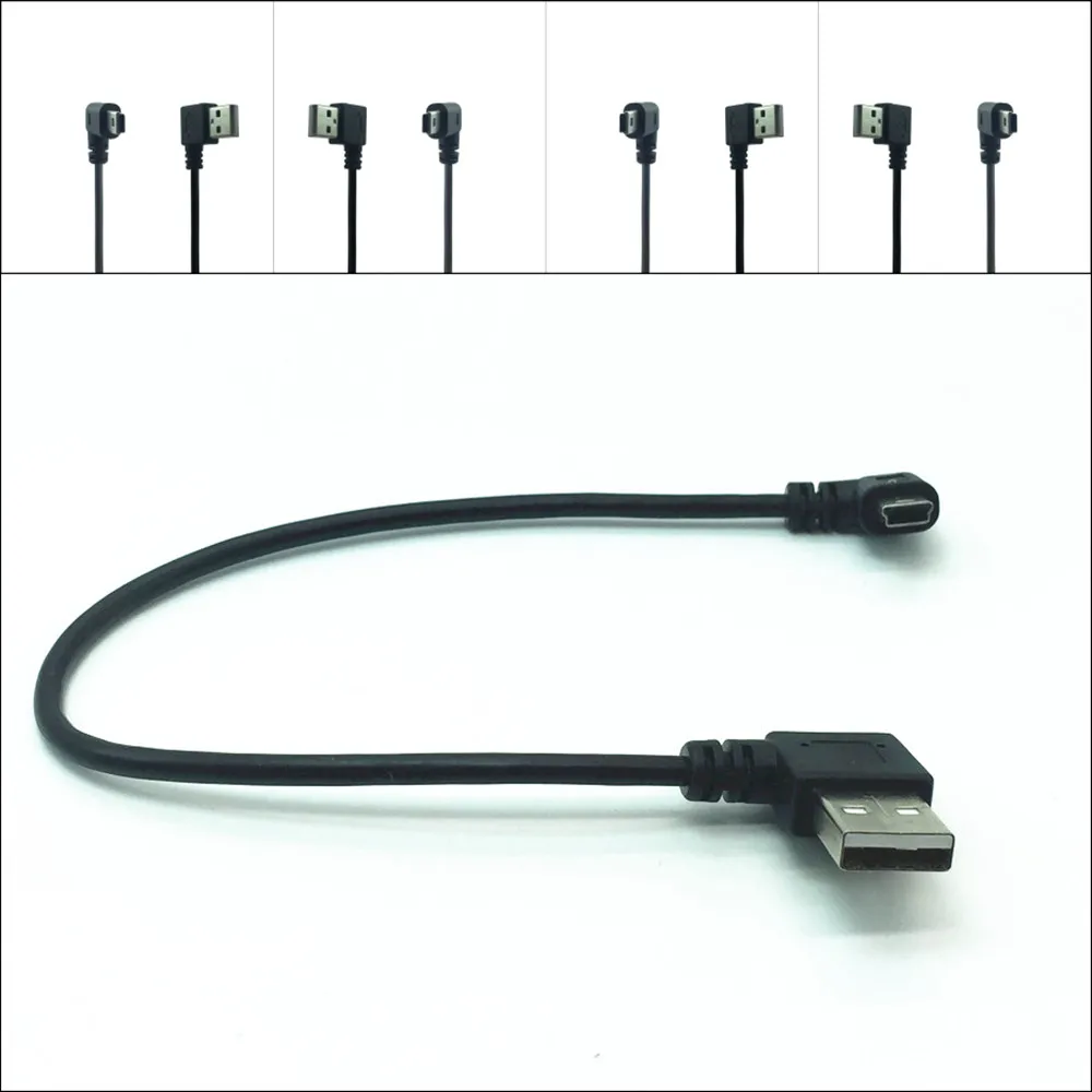 Mini USB Cable Male 90 Degree Left Angled to USB Male Right Angled Cable Sync Data Charge 0.2m