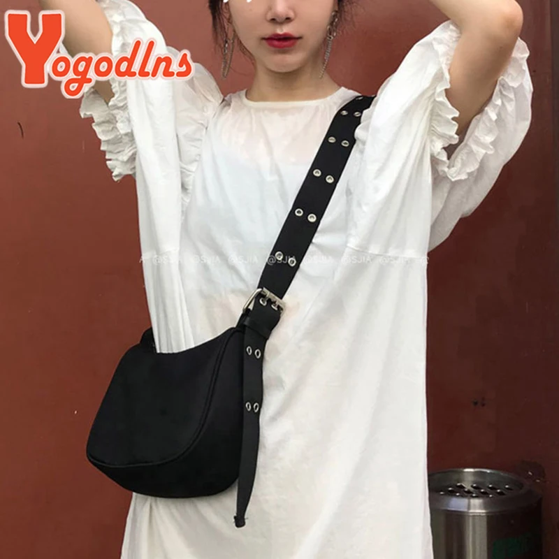 Yogodlns Trendy Nylon Shoulder Bag For Women Vintage Crossbody Bags Female Street Messenger Handbag and Purse Travel Simple Tote