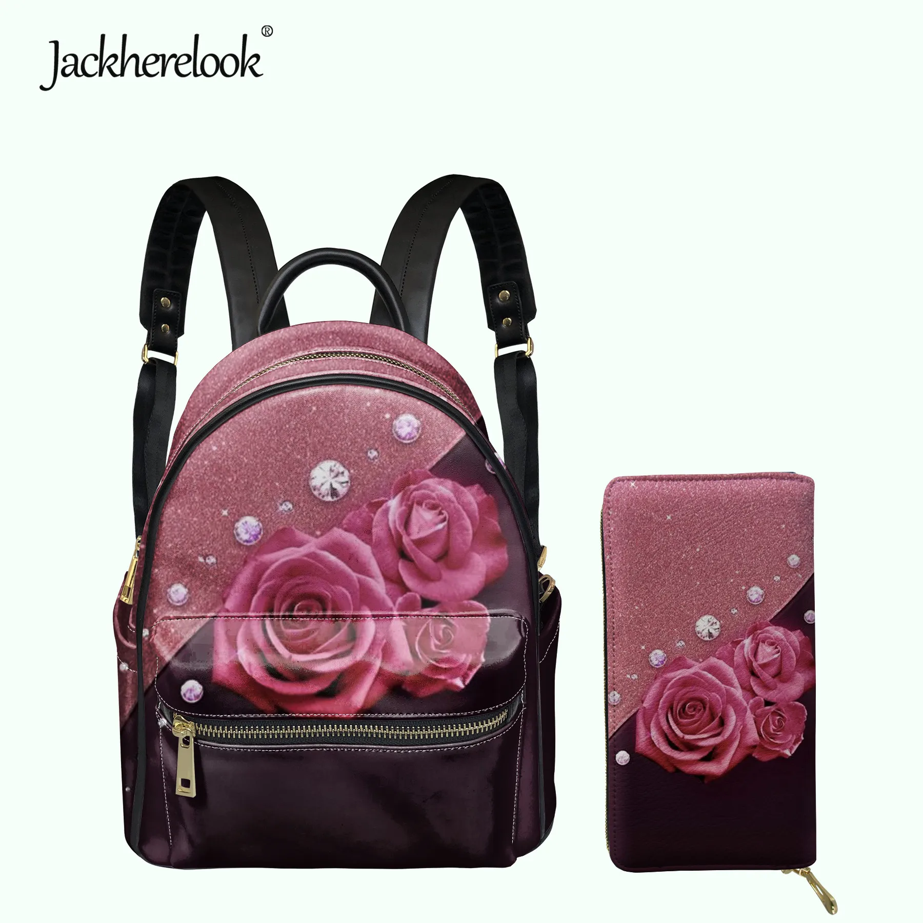 jackherelook mochila pu de luxo para mulheres amor rosa padrao senhoras todos os dias bolsa meninas mini escola bolsa carteira pcs conjunto 01