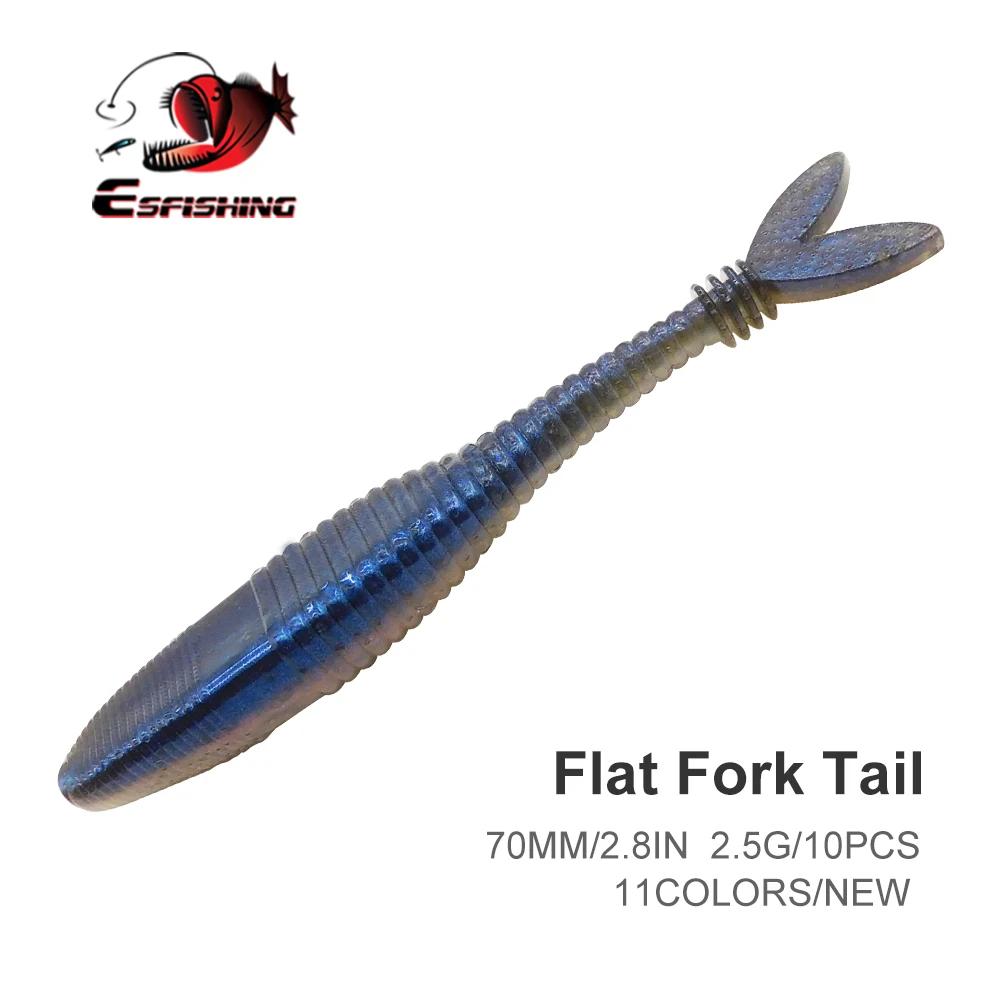 ESFISHING Bass Pike Flat Fork Tail 70mm 2.5g Isca Artificial Plastics Soft Bait Lively Professional Fishing Lures