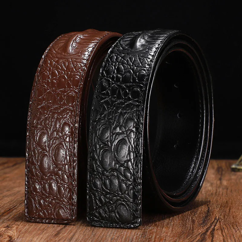 105-125cm New Design Real Leather  Men Belt Crocodile Pattern None Head Smooth Buckle Leisure Body Trouser Strip Christmas Gift