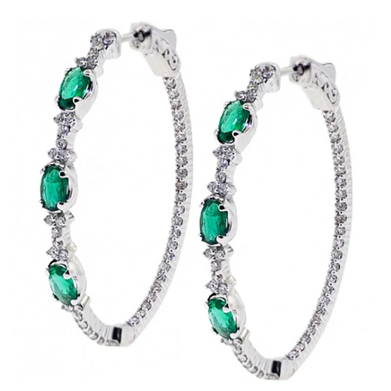 Huitan Vintage Hoop Earrings for Women with Green Cubic Zirconia Bling Bling Earring Beauty Anniversary Gift Female Jewelry 2021