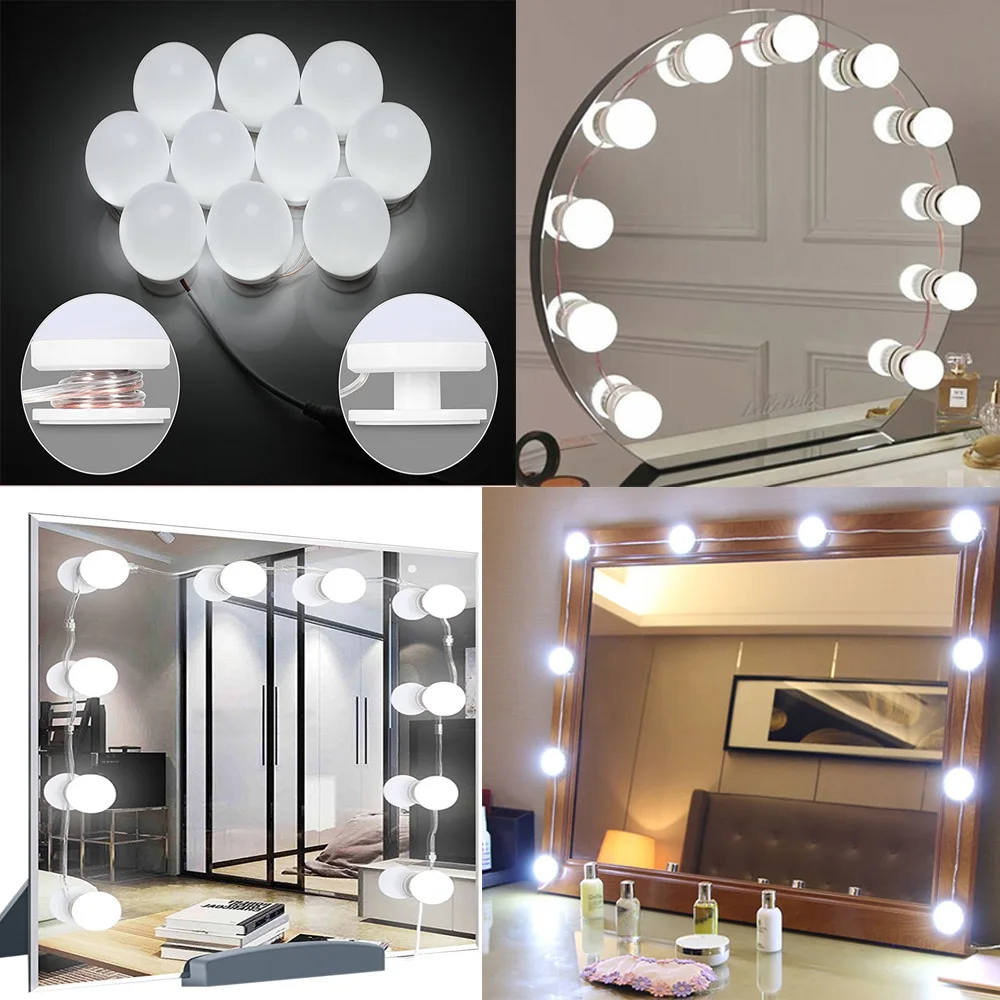 3 Colors LED Makeup Mirror Light Bulb Hollywood Vanity Lights Dimmable Wall Mirror Lamp 2,4,6,10,12 Bulbs Kit for Dressing Room