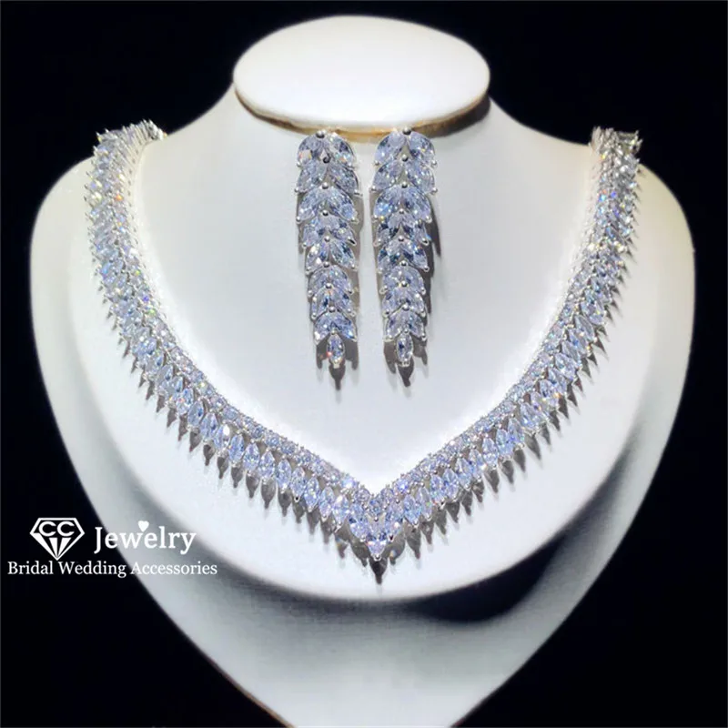 CC Bridal Jewelry Sets Wedding Accessories Necklace Stud Earrings 100% Handmade Party Luxury Jewellery Shine Charms CZ CCAS220