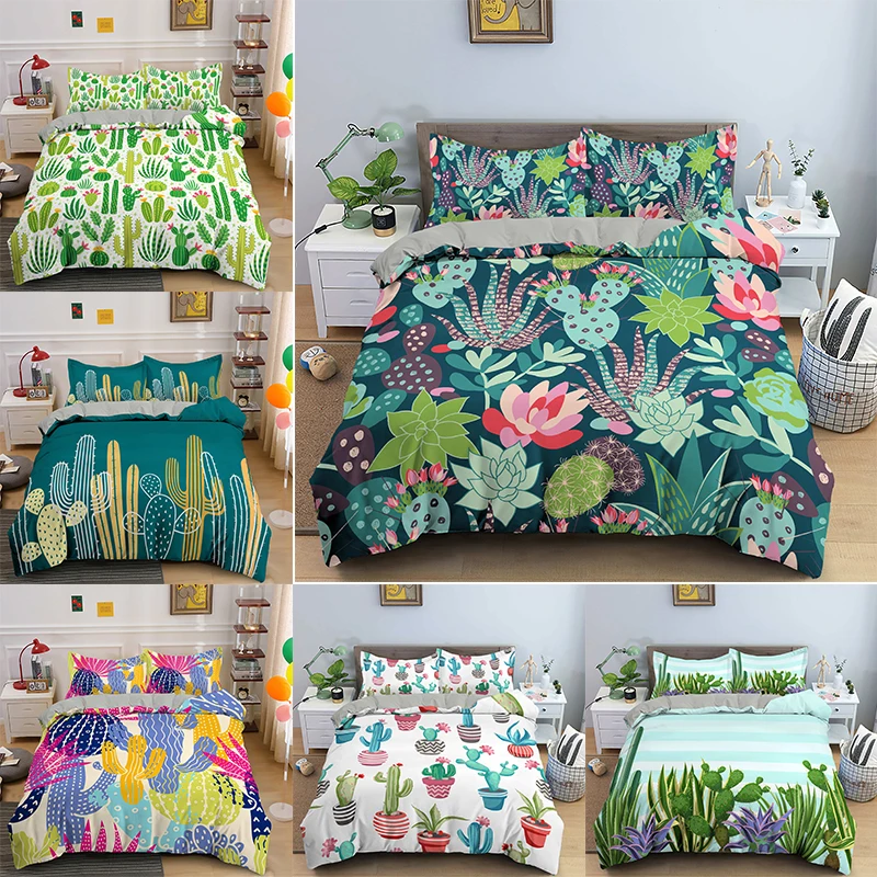 

Hight Quality 3D Cactus Print Pattern Bedding Set 2/3 Pcs Quilt Cover + Pillowcase for Twin Queen King Size