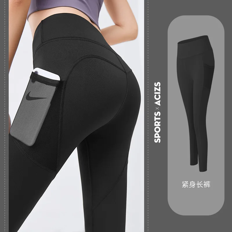 Women Yoga Sport Pants With Pocket 2022 Korean Fashion Vintage Black Gym Fitness High Waist Quick-Dry Plus Size Leggings Outdoor