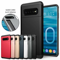 For Samsung Galaxy Note 10 Plus S10 E 5G S9 S8 Case Hybrid Tough Slide Wallet Card Storage Armor Cover For Note 8 9