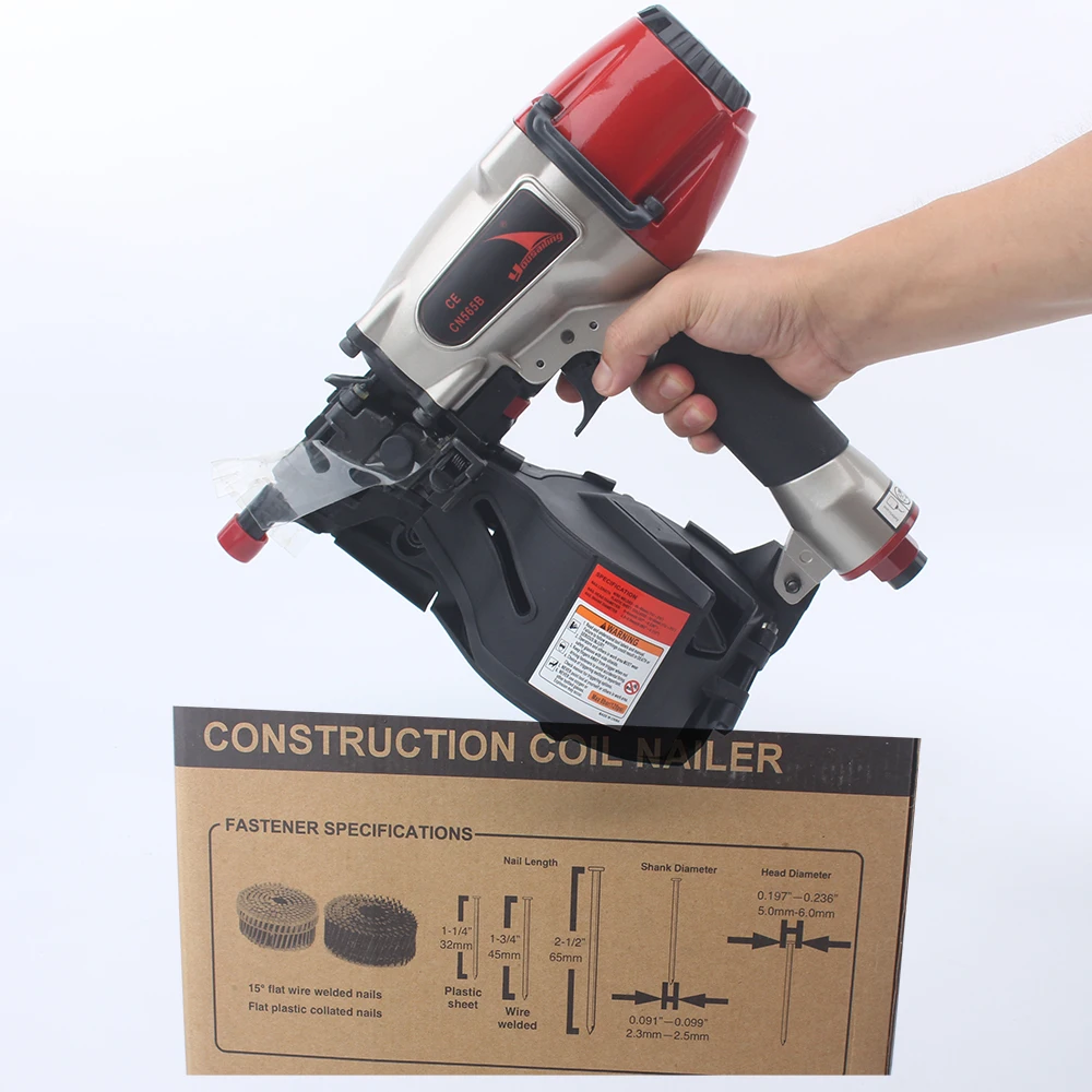 Quality YOUSAILING CN565B Pneumatic Construction Coil Nailer Roll Nail Gun Nail Depth Adjustable
