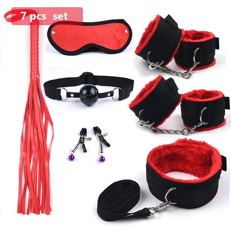 Bdsm 10 Speeds Vibrator Bondage Set Metal Sex Toys for Women Men Handcuffs Sex Nipple Clamps Whip Spanking Rope