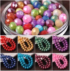 Rondelle à Facettes en Verre Opaque Revêtu de Feuille, Perles d'Espacement, 4mm, 6mm, 8mm, 10mm, Lot pour Bijoux, DIY
