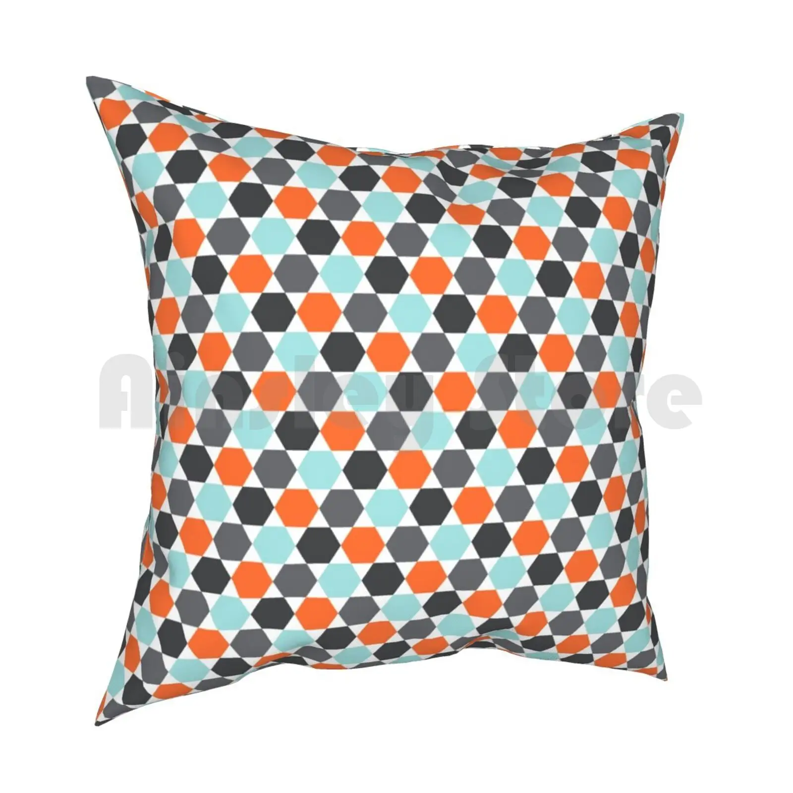 Orange , Aqua Blue And Gray Hexagon Pattern Pillow Case Printed Home Soft Throw Pillow Orange Gray Grey Hexagon Pattern