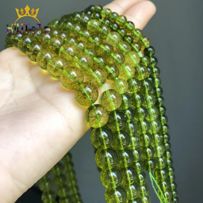 Smooth Green Peridot Crystal Stone Beads 6 8 10mm Round Loose Spacer Beads For Jewelry DIY Making Bracelet 15\'\'Inches/Strands